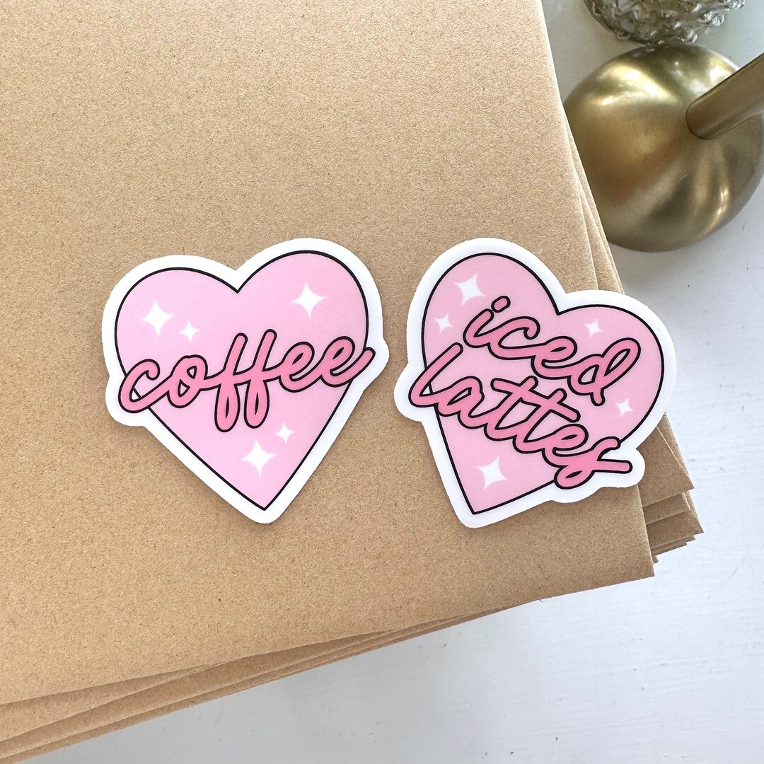 I Love Coffee Iced Lattes Sparkle Heart Pink Die Cut Sticker UV Water ...