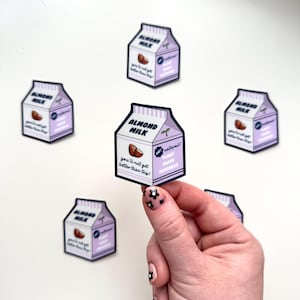Almond Milk Carton Matte Sticker | Plant Based Vegan Cute Retro Lilac Navy Water Resistant Phone Laptop Decal