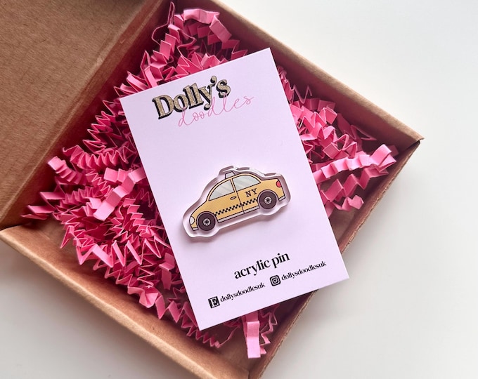 NYC Taxi Pin | New York City Yellow Cab USA Travelling America Acrylic Badge Friend Gift