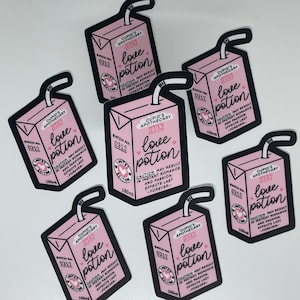 Love Potion Juice Box Pink Die Cut Sticker UV Water Resistant Motivational Lettering Affirmation Phone Laptop Decal