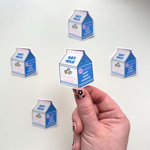 Oat Milk Carton Matte Sticker | Plant Based Vegan Cute Retro Blue Pink Water Resistant Phone Laptop Decal