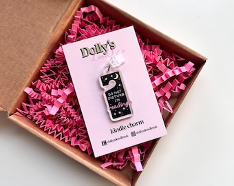 Do Not Disturb Kindle Charm | Reading Book Lover Club Pink Black Celestial Stars Moon Booktok Bookish Bookworm Cute Gift