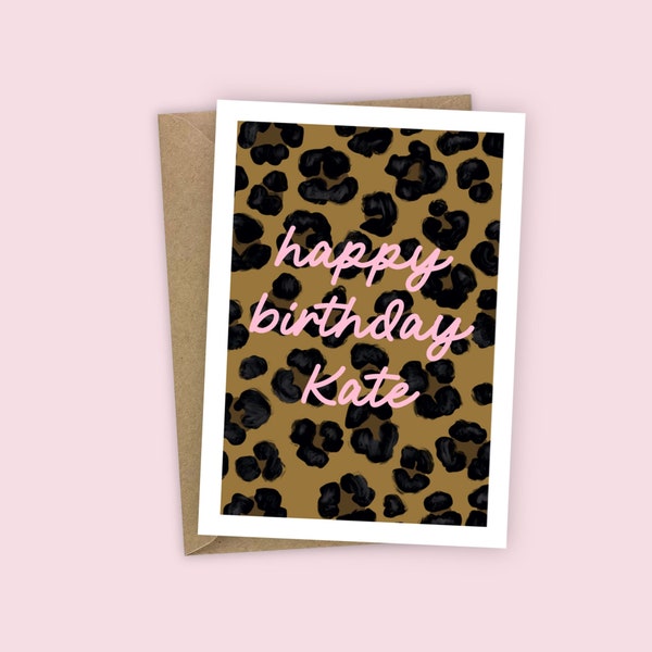 PERSONALISED Happy Birthday Card Leopard Animal Print A6 Card For Her