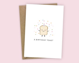 Een verjaardagstoast grappige verjaardagskaart schattig feestmuts voedsel woordspeling humor kaart voor haar A6