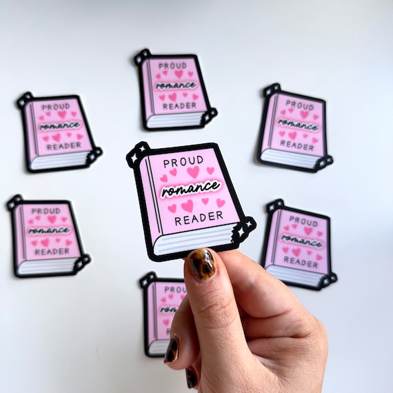 Proud Romance Reader Book Sticker Love Reads Booktok Bookish Book Club Lover Reading Gift Pink Black UV Water Resistant Phone Laptop Decal