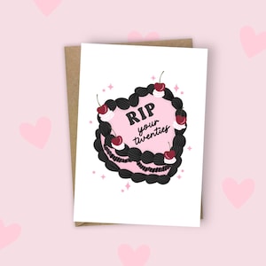 Joyeux 30e anniversaire Carte d'anniversaire de la vingtaine | Gâteau vintage rétro rigolote jeu de mots jalon rose girly goth moderne A6