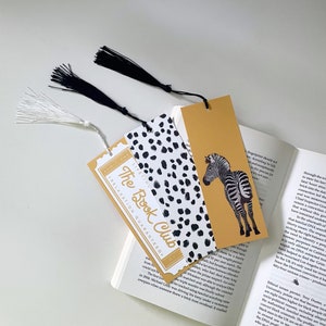Bookmark Set Of 3 | Book Club | Zebra | Dalmatian | Mustard Yellow White Black Tassel Book Lover Reading Bookworm Gift Animal Print