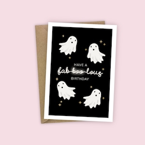 Tener un fabuloso cumpleaños fantasma espeluznante Halloween A6 tarjeta de felicitación estrellas góticas celestiales