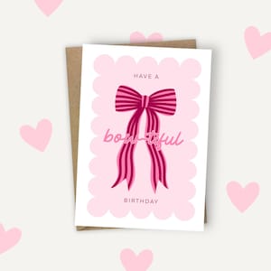 Tarjeta de cumpleaños con un lazo bonito / Tarjeta de cumpleaños con lazo retro coqueto en color rosa A6 para amiga, hermana