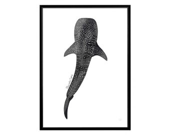 Whale Shark Illustration Watercolour Style Wall Art Print