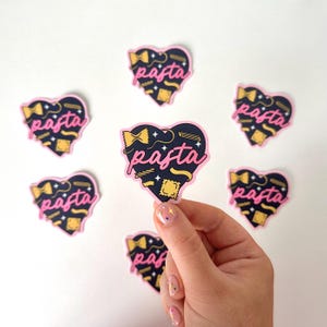 Pasta Heart Sticker | Sparkle Pink Navy Spaghetti Ravioli Bow Carbs Cute Girly Phone Laptop Decal