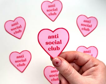 Anti Social Club Sticker | Heart Funny Pessimistic Stay Home Homebody Pink Red Phone Laptop Decal