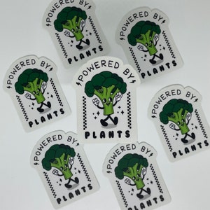 Powered By Plants Retro Broccoli Vegetarian Vegan Plant Based Sticker Character Y2K Art Aesthetic Matte Laptop Phone Decal
