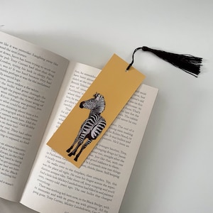 Zebra Animal Print Bookmark Tassel Mustard Black Book Lover Reading Bookworm Gift