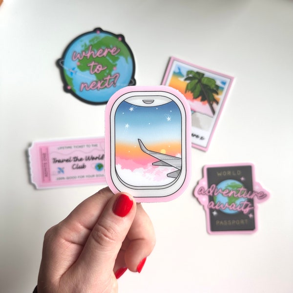 Large Suitcase Luggage Sticker Travel The World Club Adventure Awaits Travelling Lover Gift Admittance Airplane Ticket Matte Pink Waterproof