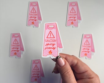 Caution Spicy Scenes Matte Sticker Pink Red Book Lover Reading Gift Phone Laptop Decal Romance Booktok Bookish Smutok Kindle