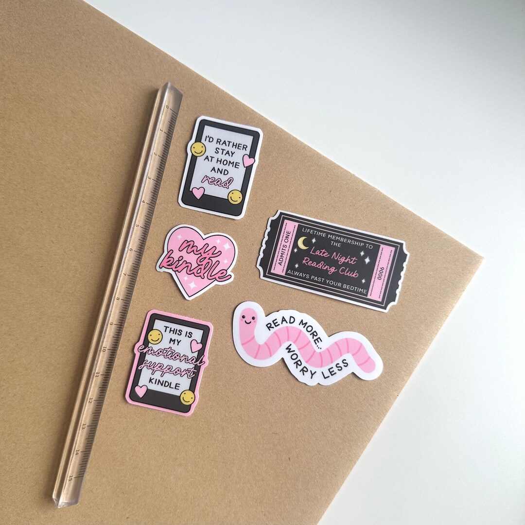 Mini Sticker Pack of 5 Book Kindle Themed Stickers Bookworm Reading ...