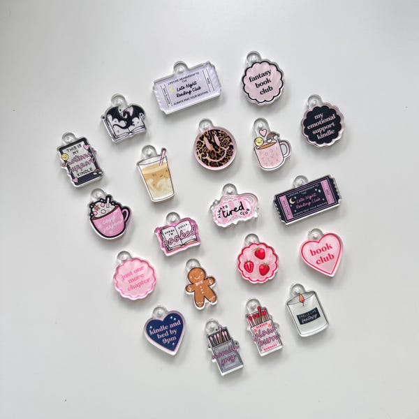 SECONDS Kindle Charm | Book Lover Reading Night Heart Stars Pink Romance Book Club Matchbox Booktok Bookish Bookworm Cute Gift