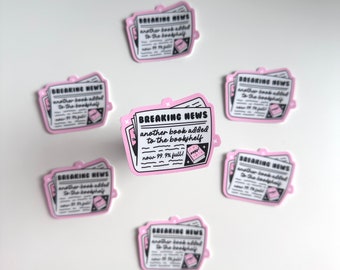 Breaking News Book Lover Matte Sticker | Reading Gift Booktok Bookish TBR Bookworm Pink UV Water Resistant Phone Laptop Decal