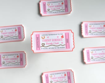 Cowboy Romance Book Club Sticker | Matte Admittance Ticket Pink Red Book Lover Reading Gift Cowgirl Romance Spicy Booktok Smutok Kindle