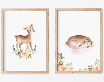 Floral baby deer/ floral deer/ baby deer printable/ baby deer decor/ nursery wall decor/ baby room decor/ deer nursery print/ baby room art