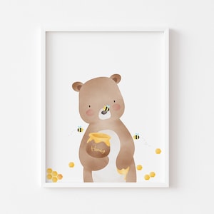 Bear With Honey/ Honey Bear/ Bear Poster/ Bear Wall Art Print/ Bear Poster Art/ Cute Bear Poster/ Happy Poster/Nursery decor/Kids bear print