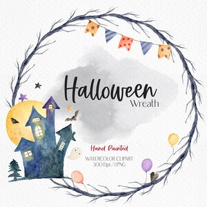 Aquarelle Halloween Couronnes Halloween clipart Halloween carte postale Halloween invitation Halloween fête d’Halloween Téléchargement instantané PNG