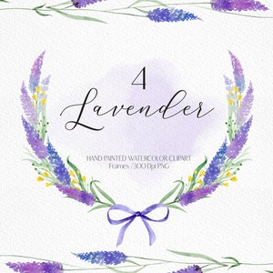 Watercolor lavender flower wreath PNG Lavender wreath frame  Purple flower PNG Wedding Clipart Watercolor flower PNG