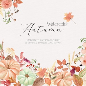 Watercolor fall clipart Autumn clipart Pumpkin clipart Thanksgiving clipart Fall png Watercolor pumpkins and fall leaves clipart