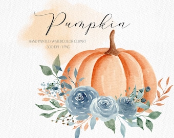 Aquarelle citrouilles clipart Citrouille png Citrouille florale Automne Clipart Aquarelle Automne Thanksgiving clipart