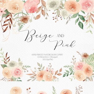 Beige rosa rosa acuarela clipart boho floral clipart flor ramo Flores DIY Invita a Rosas PNG