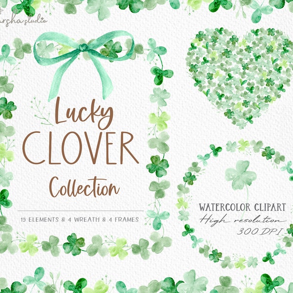 Watercolor St Patricks Day Clipart/ Clover Heart Png/ Clover clipart/ St Patricks Png/ Irish Sublimation Graphics/ Shamrock  Frames