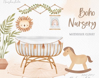 Boho Nursery Watercolor Clip Art/ Boho Png/ Rainbow Png/ Newborn Clipart/ Boy Nursery/ Nursery Decor/ Nursery Clipart/ Sublimation Png