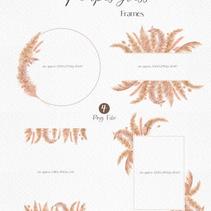 Dried Pampas Grass Frames Watercolor Clip Art. boho wedding watercolor floral frame png dried leaves wedding invitation frames image 3