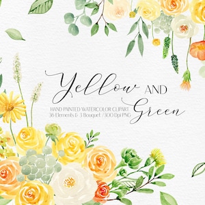 Spring Watercolor Floral Bouquets Digital Clipart  Yellow and green Watercolor Flowers Clipart Watercolor Flowers Bouquet