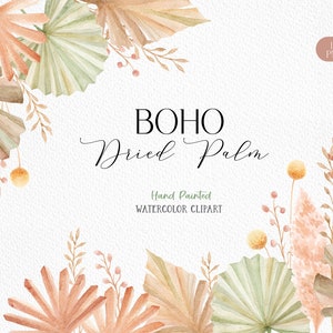 Aquarelle Feuille de palmier séchée ClipArt. Aquarelle Feuilles Séchées Clipart Tropical Boho Fleurs Tropicales Invitation Décor Clipart