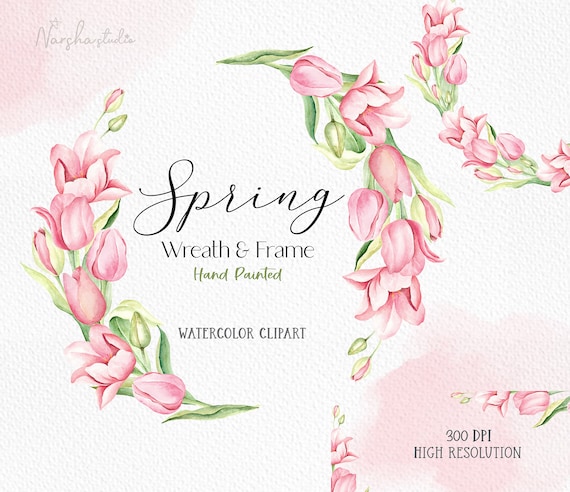 Spring  floral wreath & Frames Watercolor Clip Art/ Flower Wreath Png/ Tulip Wreath Clipart/ Botanical Clipart/ Flower invitation