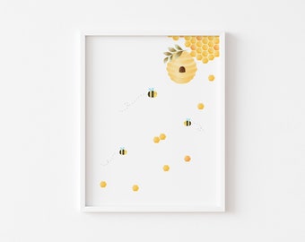 Honey bee decor/ Honey bee/  Bee print/  Bee art/  Bee wall decor/ Poster print/ Honey bees/Nursery decor/ Bee poster