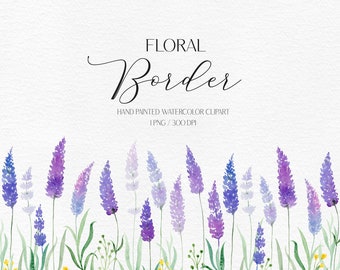 Watercolor lavender clipart  Lavender border Floral clipart Purple flowers drop design Bridal shower invite  Wedding Invitations