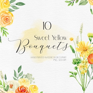 Watercolor yellow rose clipart  yellow rose bouquet Hand Painted Individual PNG files wedding invitation
