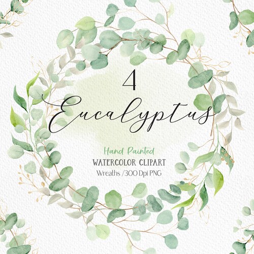 Watercolor Eucalyptus Wreath Clipart. Greenery Wreath Leaf - Etsy