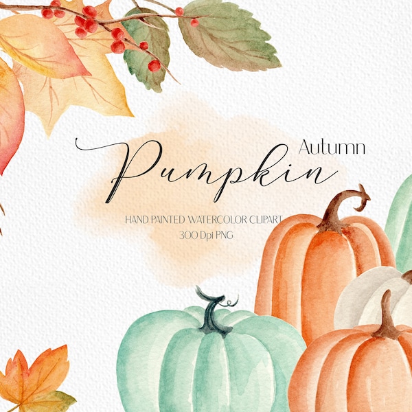 Watercolor fall clipart Watercolor pumpkins clipart Pumpkin Illustration Halloween and Thanksgiving clipart