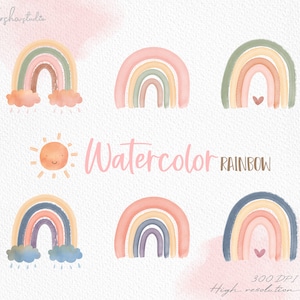 Aquarelle Boho Rainbow Clip Art / Boho Clipart / Rainbow Png / Boho Png / Aquarelle Clip art / Aquarelle arc-en-ciel nuage Soleil / Baby Shower Clipart