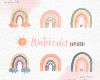 Watercolor Boho Rainbow Clip Art/ Boho Clipart/ Rainbow Png/ Boho Png/ Watercolor Clip art/ Watercolor rainbow cloud Sun/Baby Shower Clipart