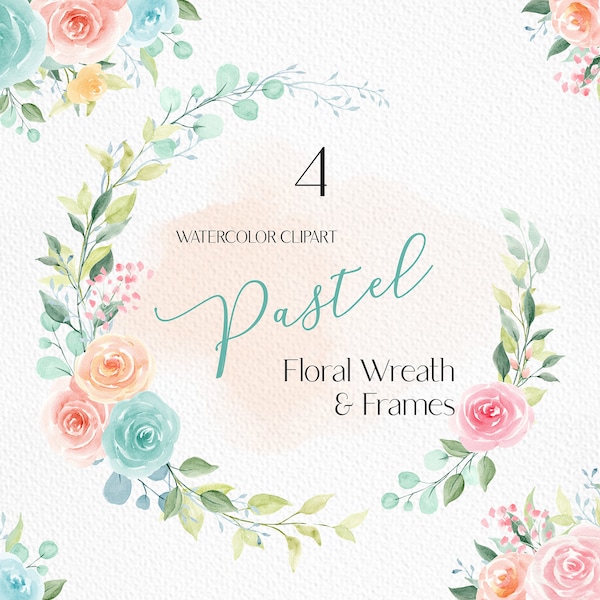Rose rose menthe pastel Aquarelle Clip Art.  aquarelle floral bordure cadre png floral mariage invitation cadres clipart