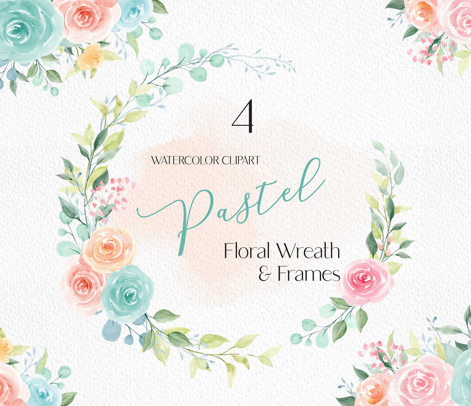 Pastel mint pink rose Watercolor Clip Art.  watercolor floral border frame png floral wedding invitation frames clipart