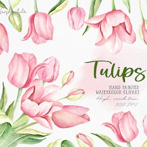 Lente roze tulp aquarel clip art/Floral clipart/botanische clipart/aquarel bloemen boeket/bloemen bruiloft decor