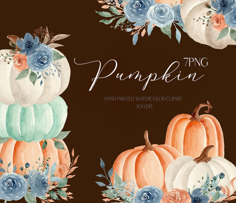 Watercolor Floral Pumpkin Clipart Autumn Bouquet Watercolor Pumpkin ...