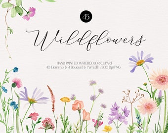 Watercolor wildflower clipart boho floral clipart wildflower bouquet flower wreath png flowers border wedding Invitation png