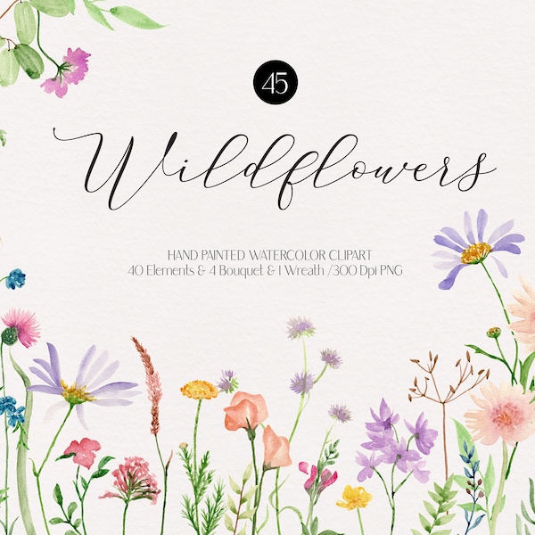 Watercolor wildflower clipart boho floral clipart wildflower bouquet flower wreath png flowers border wedding Invitation png